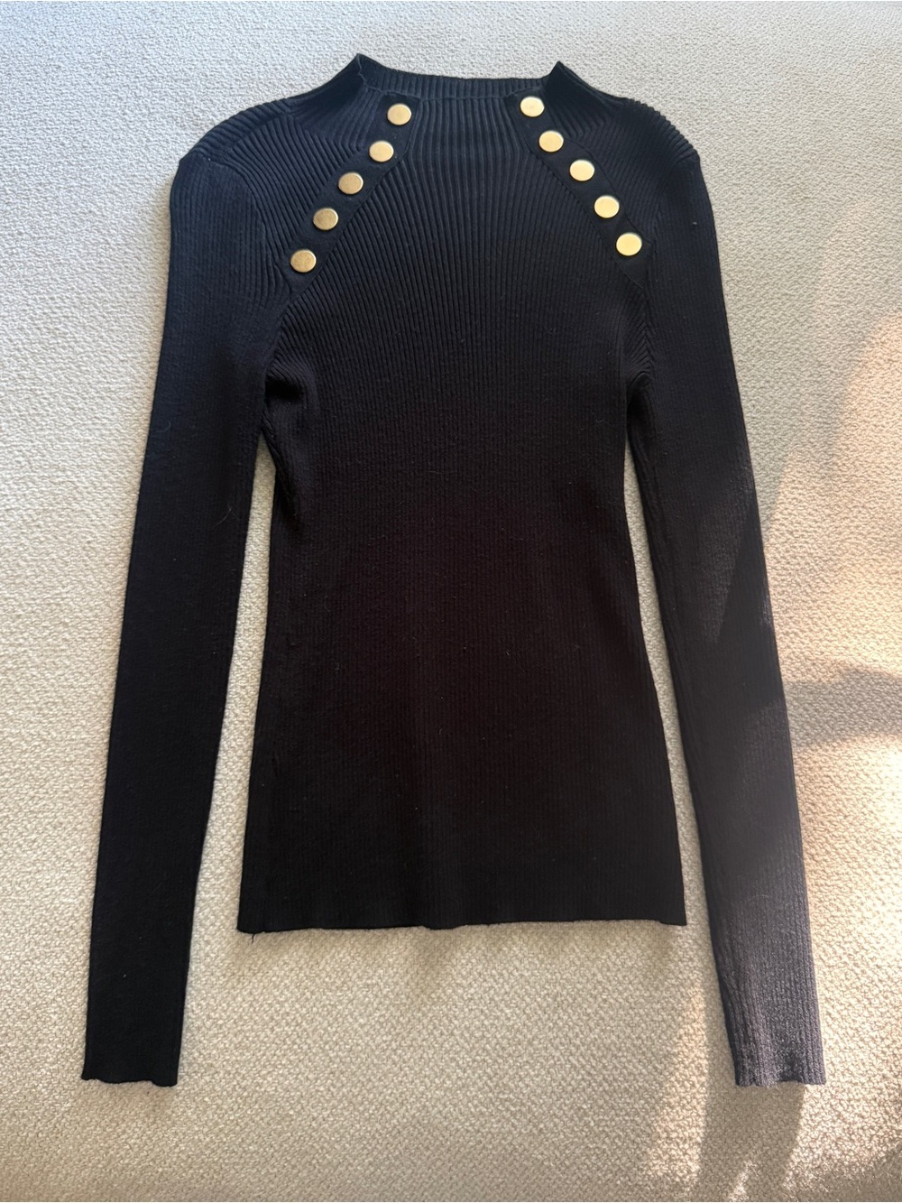Black Ribbed Button Detail Turtleneck